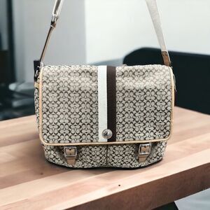 Coach Voyager Signature Messenger Crossbody Bag in Khaki/Brown Color Combo